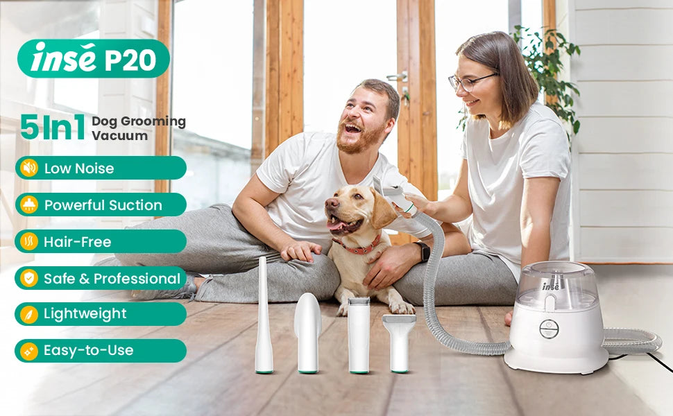 INSE P20 Pet Grooming Vacuum Kit - 5-in-1 Low Noise, 17KPa Suction, Dog Hair Clipper & Deshedding Tool - Deribla Store