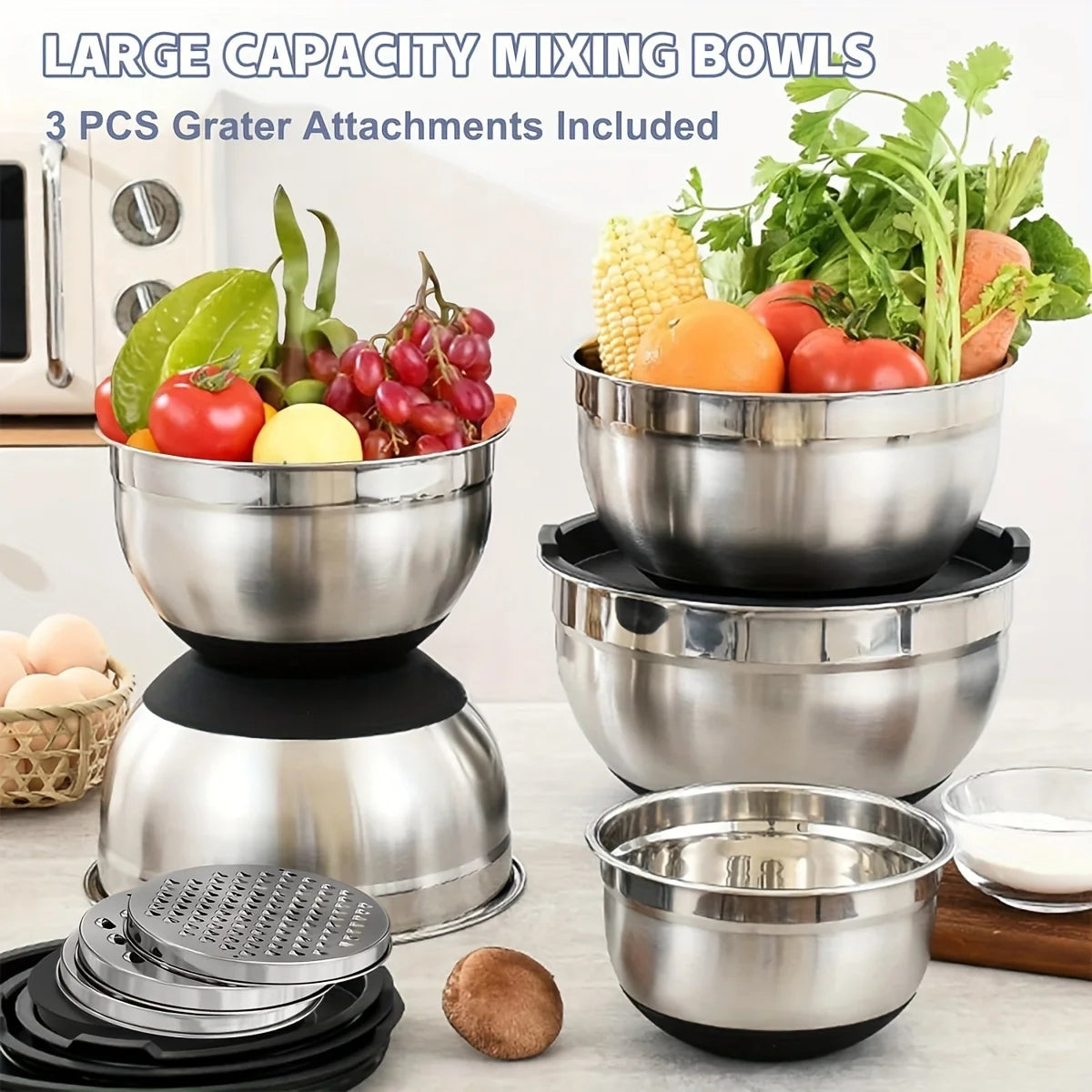 8pcs Mixing Bowls with Airtight Lids Stainless Steel Mixing