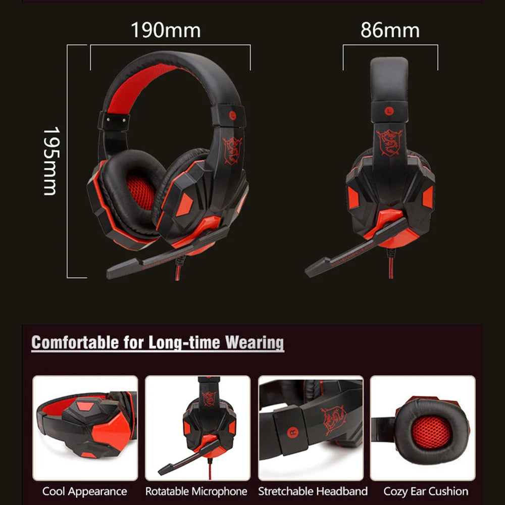 3.5mm Wired Gaming Headphones With Microphone 120° Adjustable