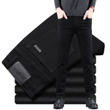 Spring Autumn New Men's Pure Black Slim Jeans Elastic Straight