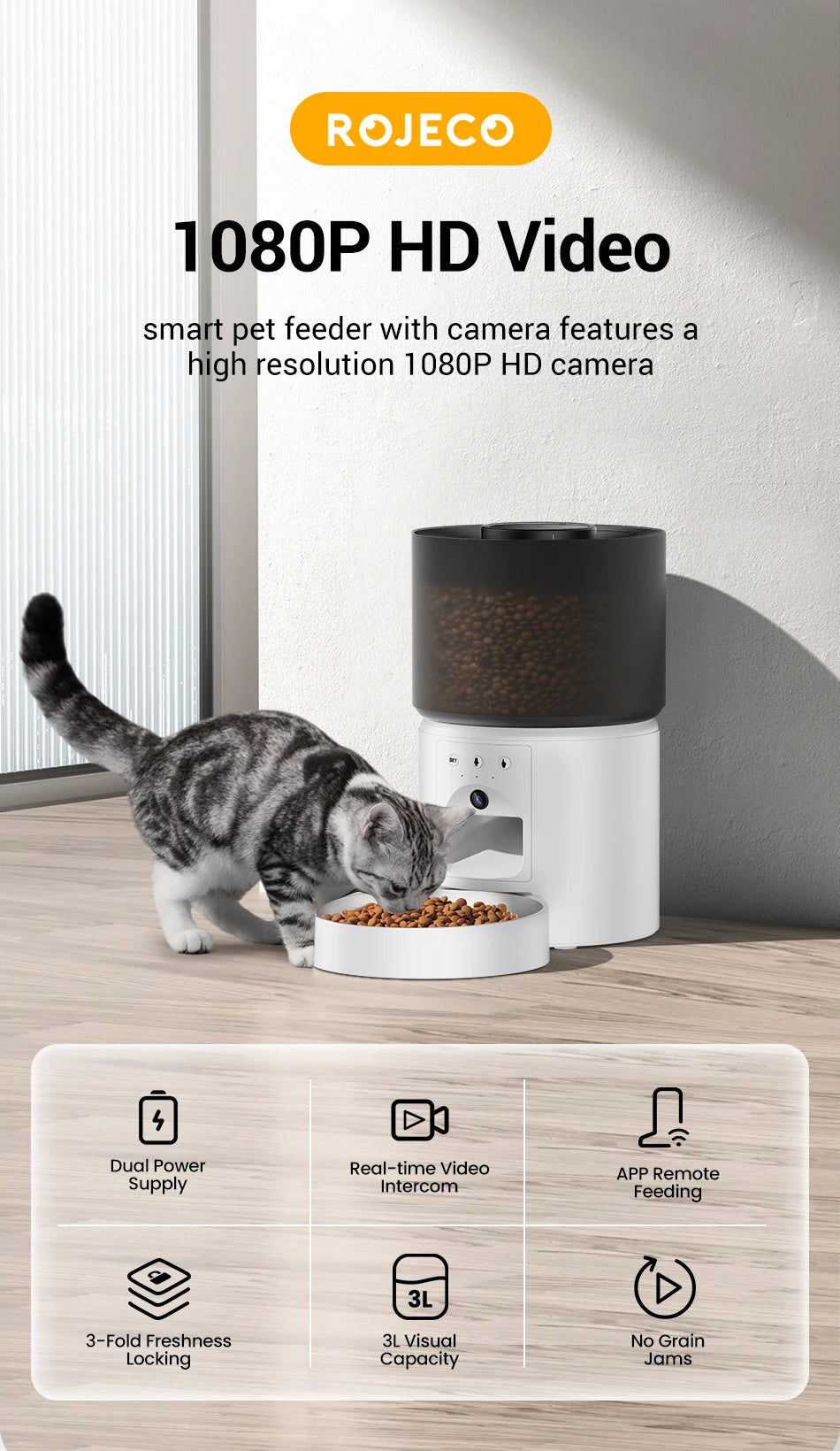 Smart Automatic Pet Feeder with HD Camera - WiFi App Control Food Dispenser for Cats & Dogs - Deribla Store