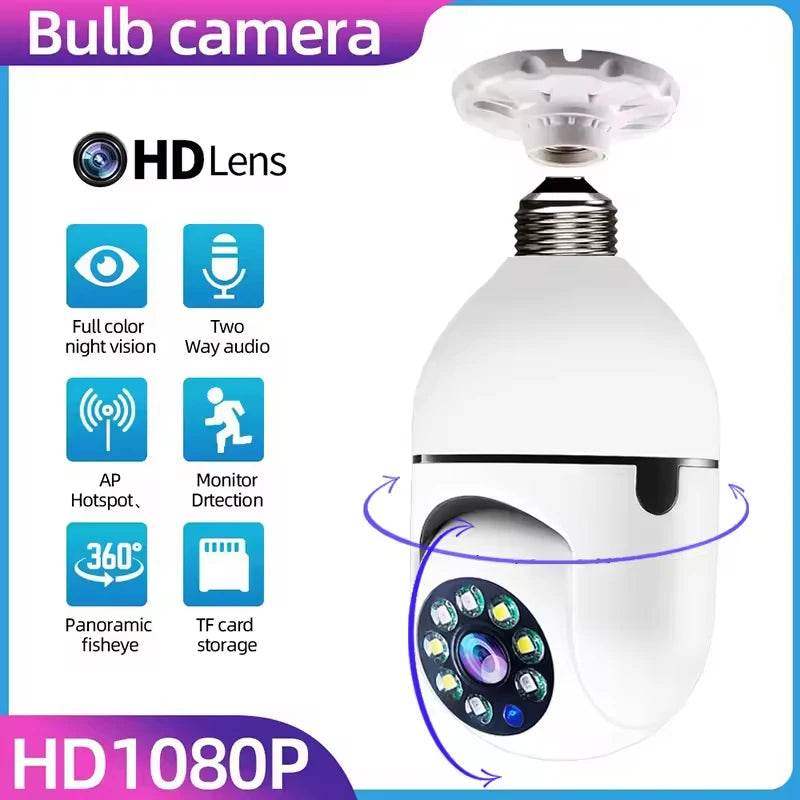 E27 WiFi Surveillance Camera - Full Color Night Vision, Auto Tracking, Zoom - Indoor IP Security Camera - Deribla Store