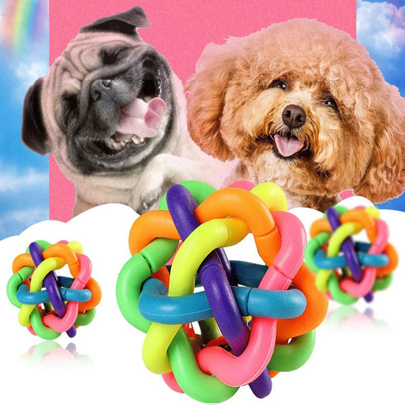 Rainbow Woven Ball Dog Toy with Bell - Bite-Resistant Rubber Chew Toy - Deribla Store