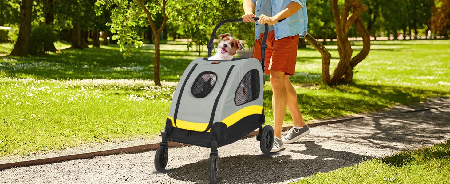 Premium Dog Stroller Pram 4 Wheel Foldable Cart Travel Walk Pet Jogger Wagon for Small Medium Large Dogs - Deribla Store