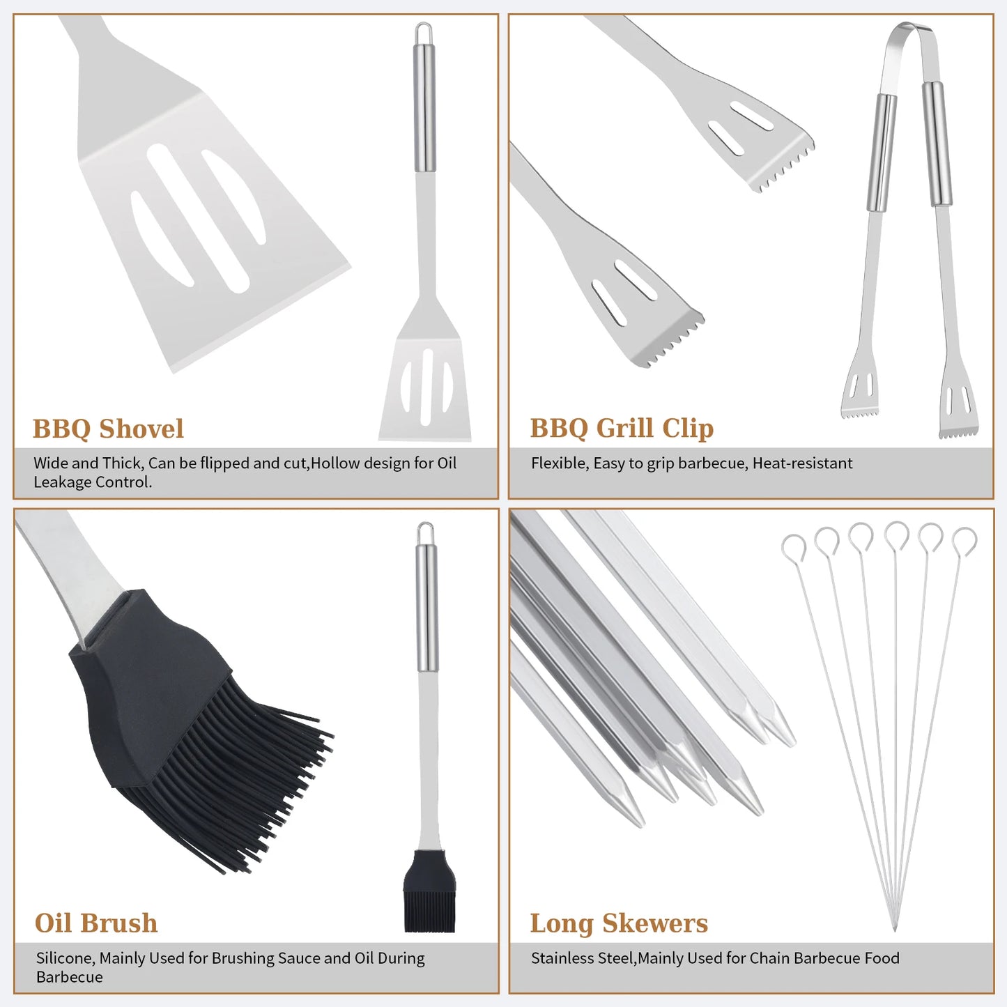 20PCS Barbecue Utensils, Grill Tools, Heavy Duty Stainless Steel
