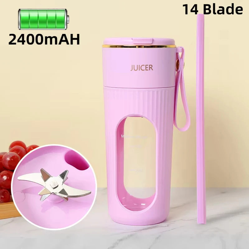 Rechargeable Portable Juicer - 14-Blade Fast Mixing Blender with 2400mAh Battery (400ml) - Deribla Store