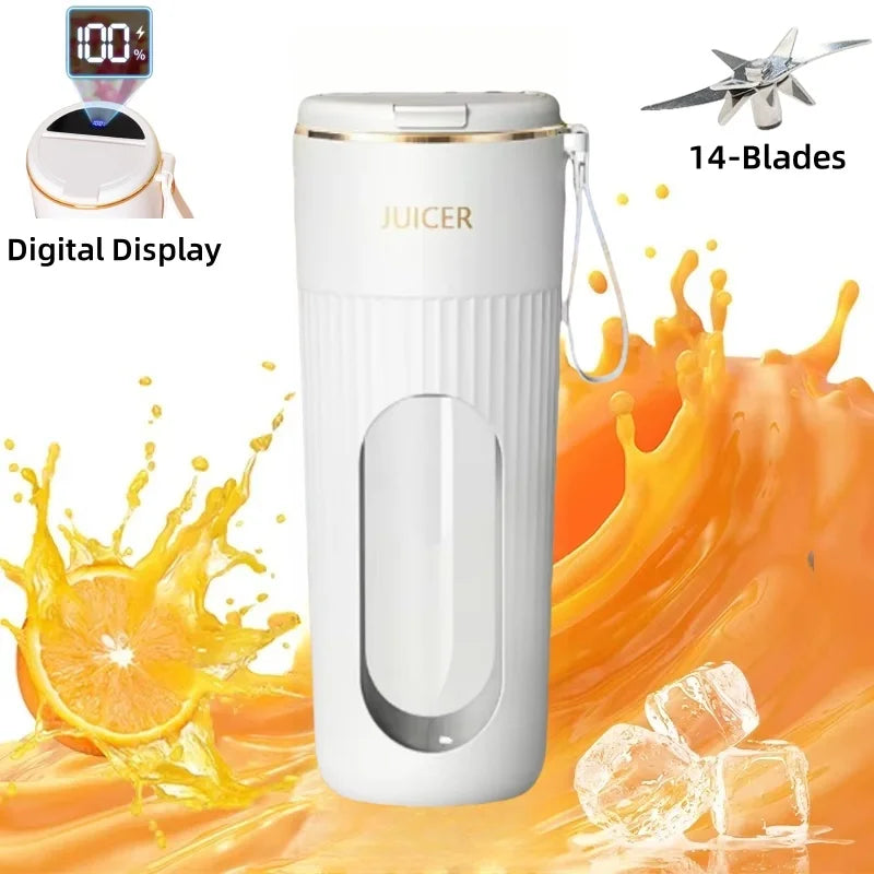 Rechargeable Portable Juicer - 14-Blade Fast Mixing Blender with 2400mAh Battery (400ml) - Deribla Store