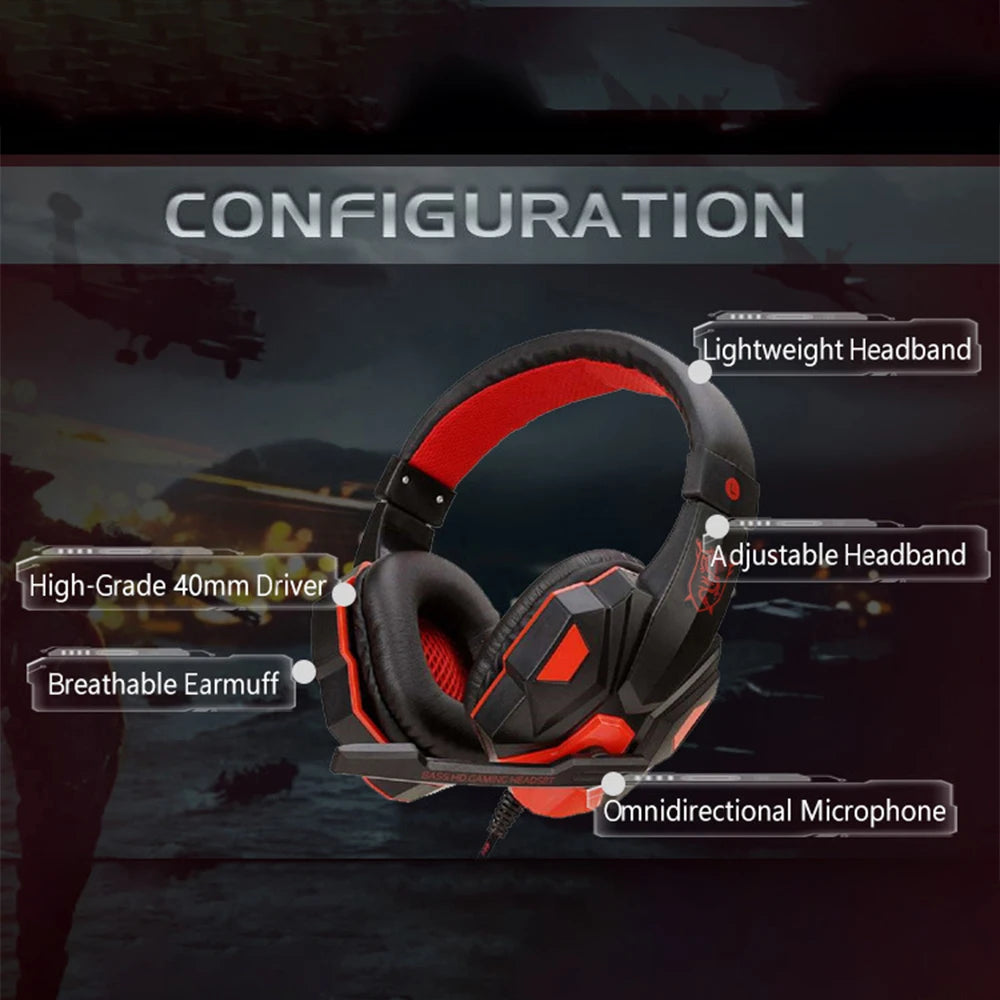 3.5mm Wired Gaming Headphones With Microphone 120° Adjustable