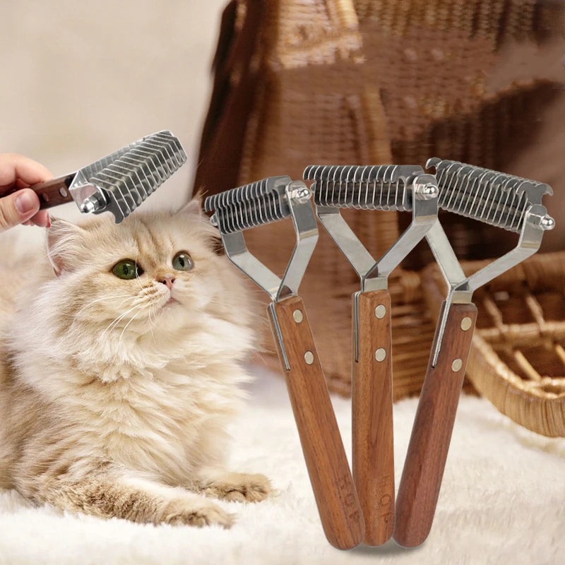 Professional Dog Dematting Comb - Wooden Handle Knot Remover Brush for Dogs & Cats - Deribla Store