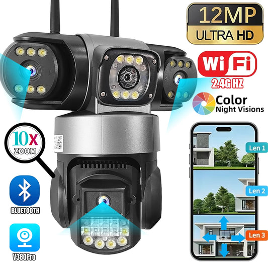 6K Camera V380 Pro WiFi - Triple Lens 12MP Outdoor Waterproof