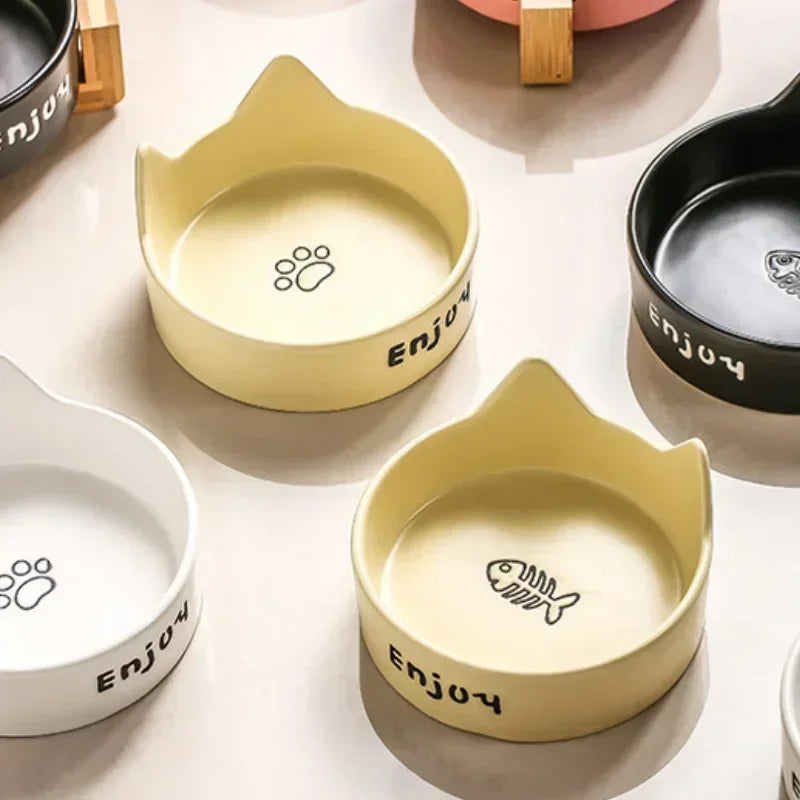 Ceramic Double Bowl Set with Bamboo Stand - Elevated Anti-Slip Pet Feeder for Cats & Small Dogs - Deribla Store