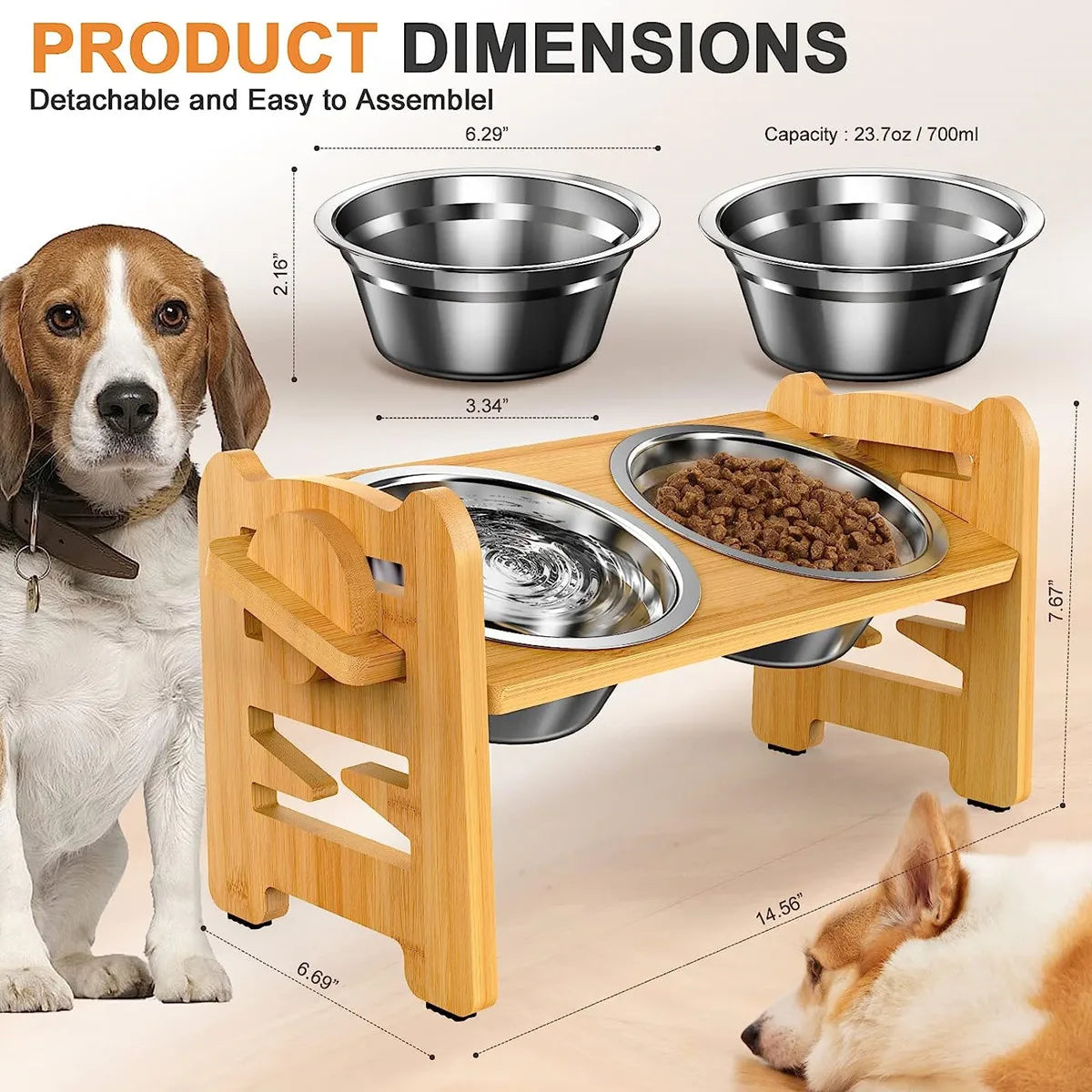 Elevated Dog Cat Bowls - Adjustable Raised Stand with Double Stainless Steel Bowls - Deribla Store