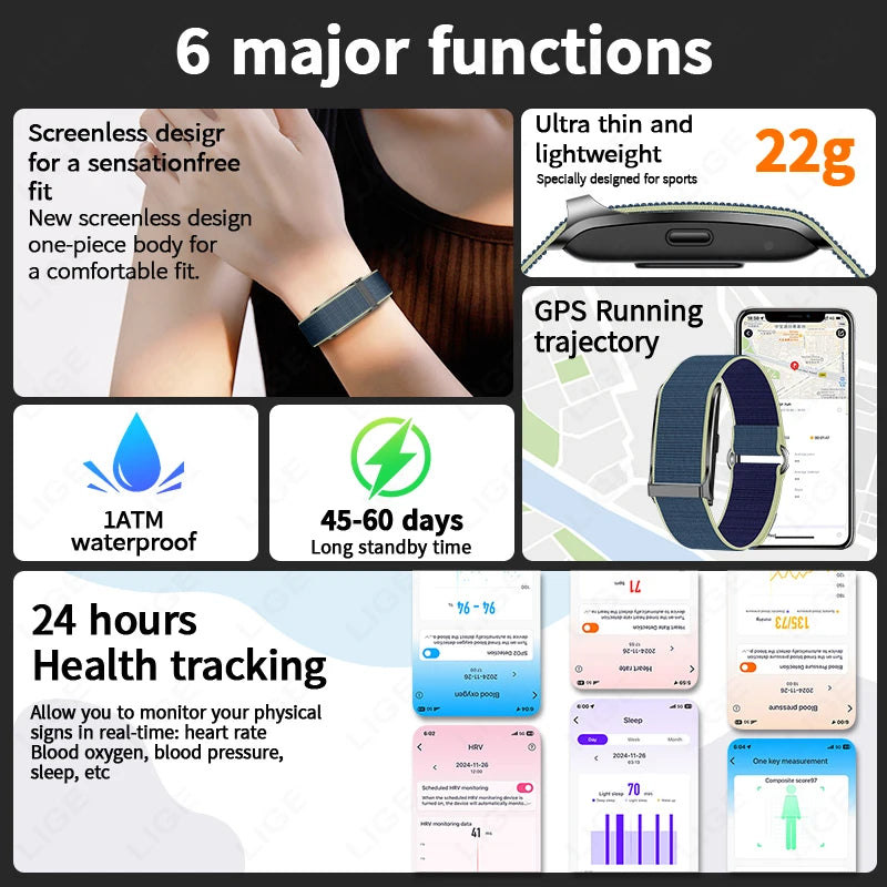 LIGE 2025 Smart Band Watch Heart Rate Health Monitoring Pedometer