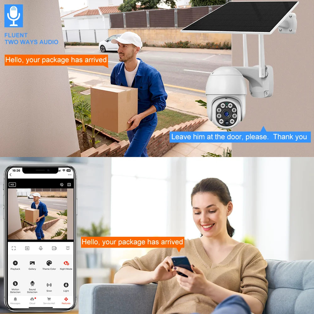WiFi Camera Solar 8MP 4K - Tuya PIR Human Detection