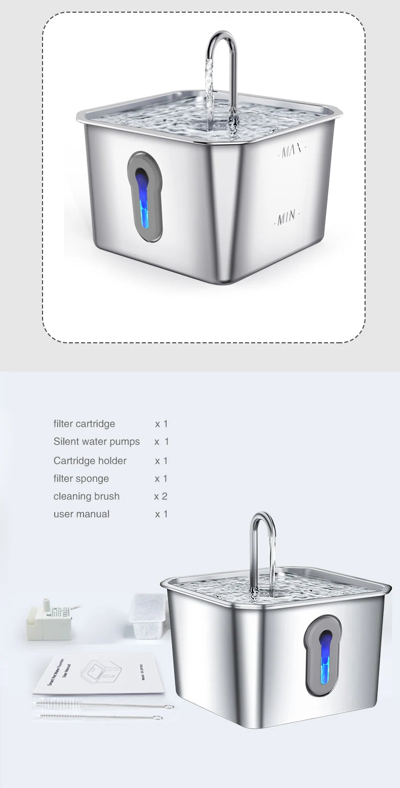 304 Stainless Steel Cat Water Fountain 4L - USB Silent Pump with Triple Filtration - Deribla Store