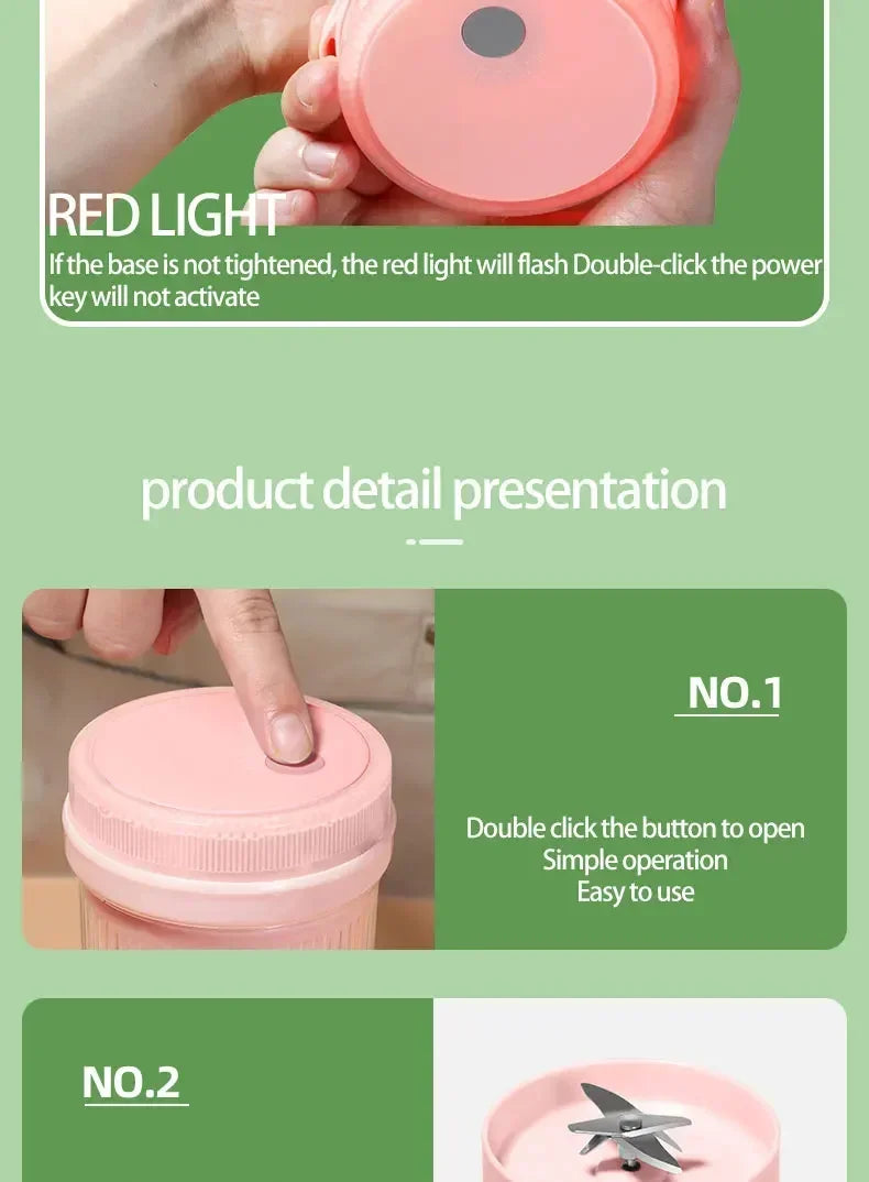 Electric Juicer Cup 6 Blades Blender Milkshake Machine USB Portable Fruit Milk Mixing Tool Mini Fresh Juice Blender - Deribla Store