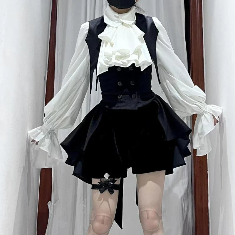 Y2k Aesthetic Lolita Style Bow Dress Shorts Set Japanese Women