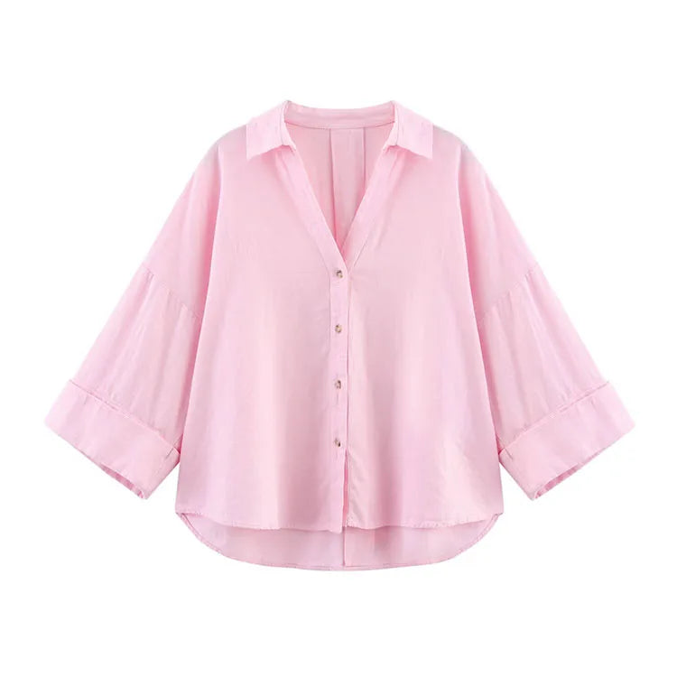 HipSeam Wide Sleeved Shirt Women Spring Asymmetric Hem