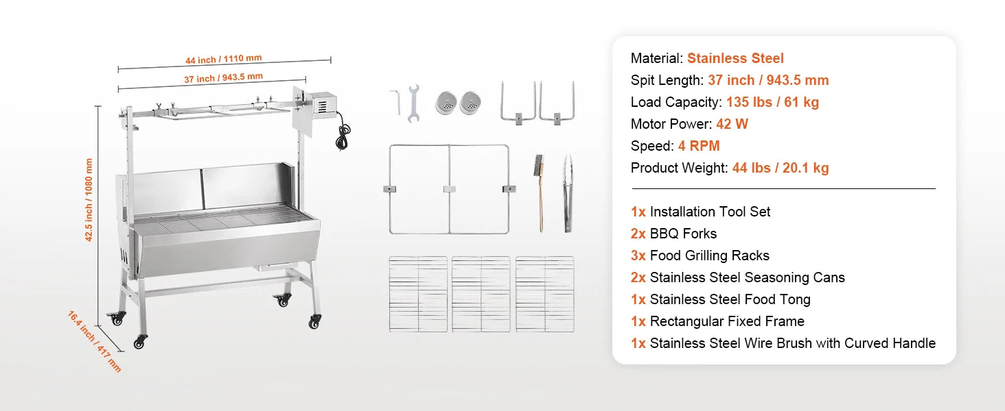 35-Inch Rotisserie Grill Electric Motor Charcoal Spit Roaster with Lockable Wheels - Deribla Store