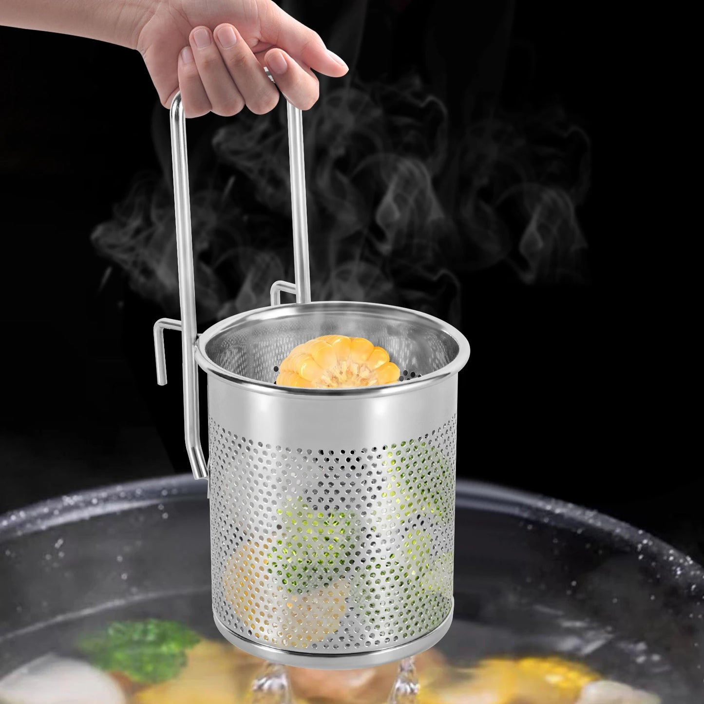 Stainless Steel Hot Pot Mesh Net Basket Hanging Noodle Strainer