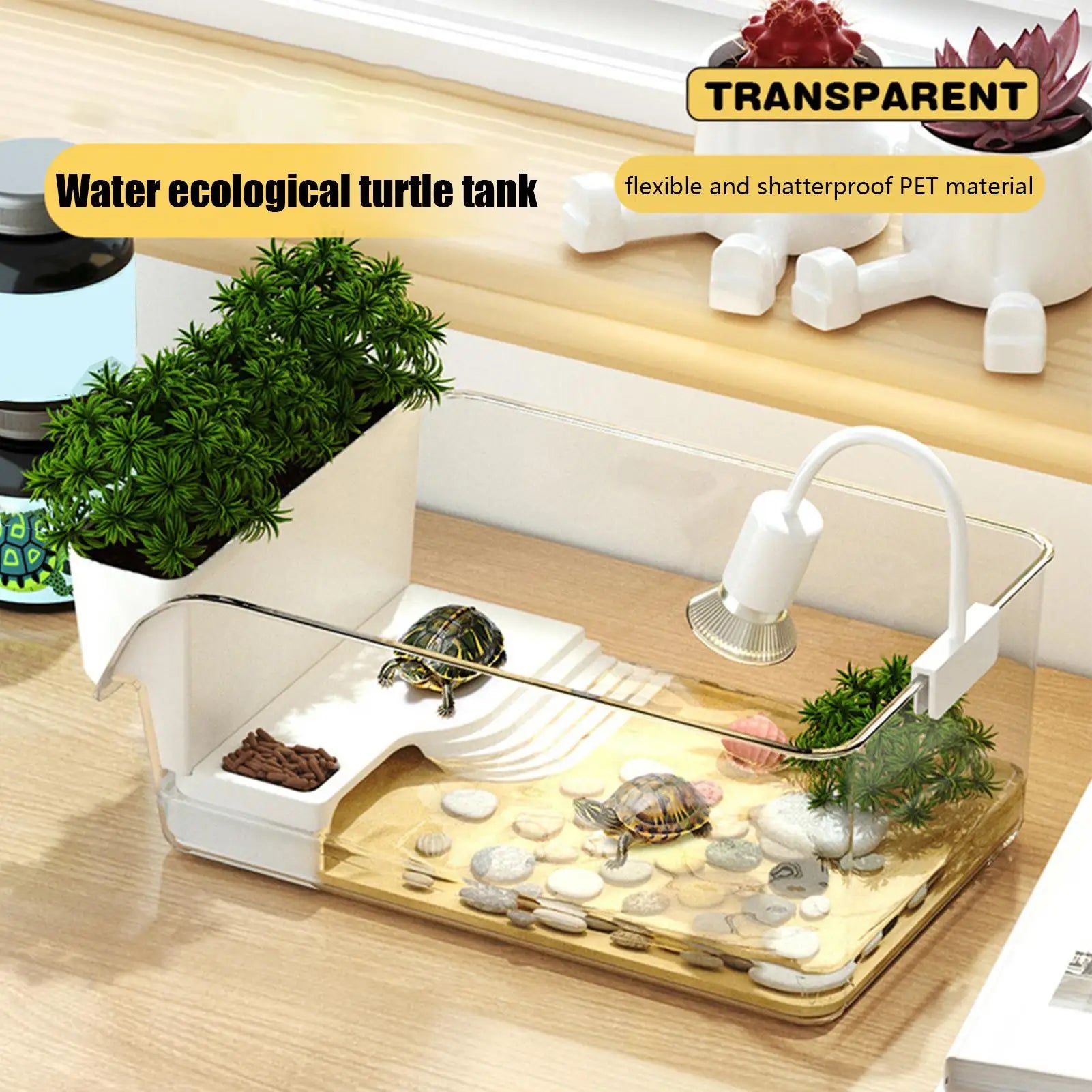 Turtle Tank - Amphibian Reptile Breeding Box with Basking Platform & Fence - Deribla Store