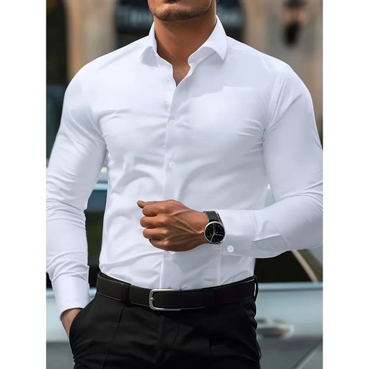 FGKKS Men Casual White Shirt Brand Fashion Solid Color Long