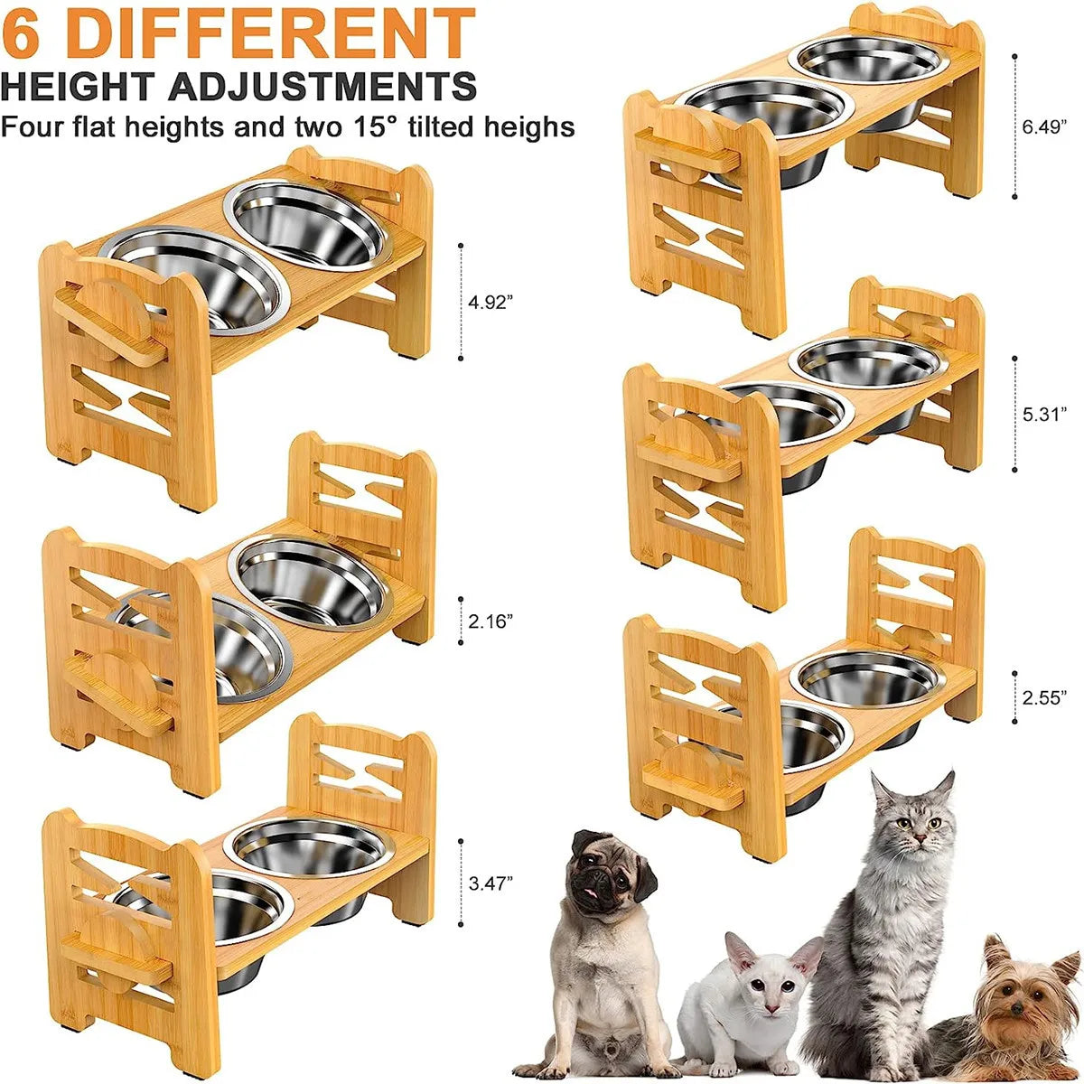 Elevated Dog Cat Bowls - Adjustable Raised Stand with Double Stainless Steel Bowls - Deribla Store