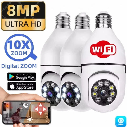 Bulb Camera 8MP WiFi E27 - PTZ 10X Zoom Human Tracking
