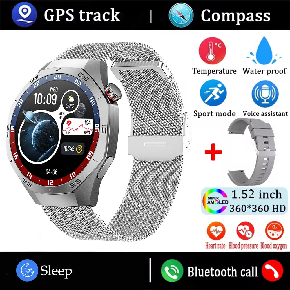 2025 New NFC Smart Watch Men HD AMOLED Screen GPS