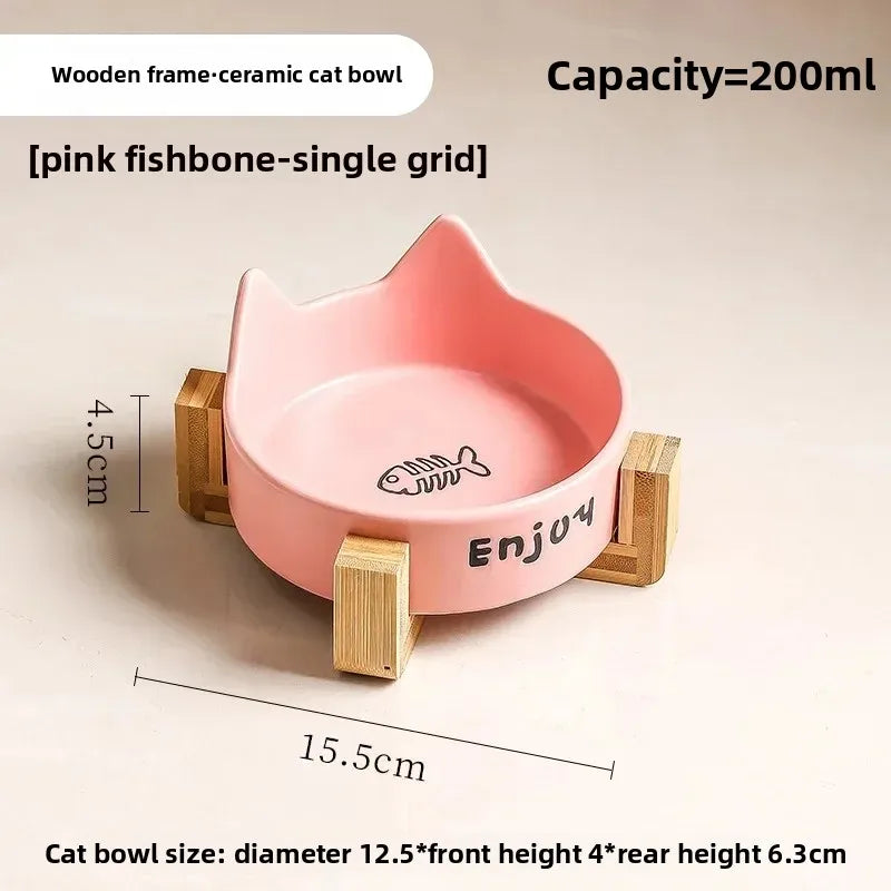 Ceramic Double Bowl Set with Bamboo Stand - Elevated Anti-Slip Pet Feeder for Cats & Small Dogs - Deribla Store