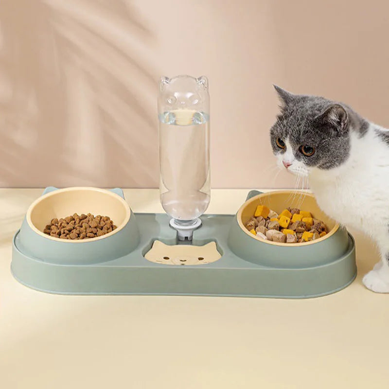3-in-1 Elevated Cat Feeder - Double Bowl with Automatic Water Dispenser for Cats & Small Dogs - Deribla Store