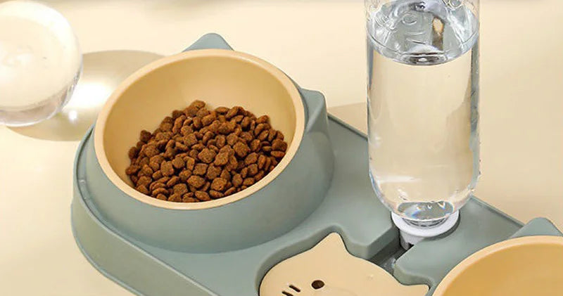 3-in-1 Elevated Cat Feeder - Double Bowl with Automatic Water Dispenser for Cats & Small Dogs - Deribla Store