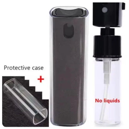 Portable Screen Cleaner Kit components including spray bottle and protective case with no liquids.