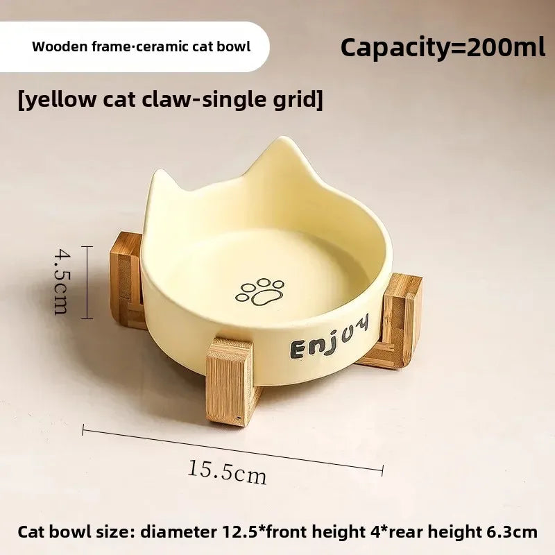 Ceramic Double Bowl Set with Bamboo Stand - Elevated Anti-Slip Pet Feeder for Cats & Small Dogs - Deribla Store