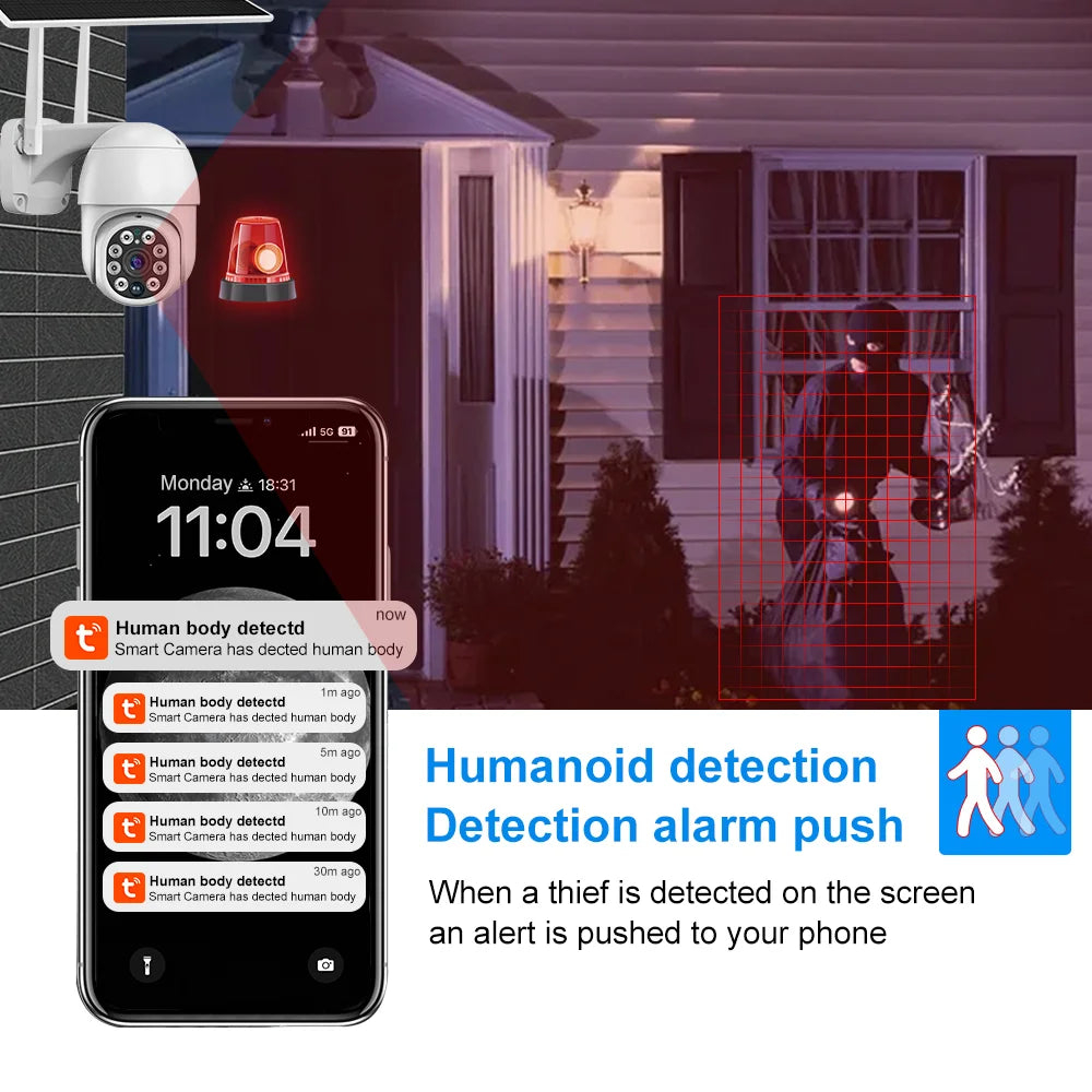 WiFi Camera Solar 8MP 4K - Tuya PIR Human Detection