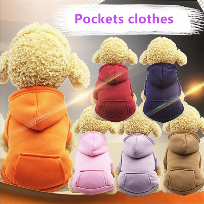 Winter Dog Hoodie with Pocket - Warm Cotton Sweatshirt for Small Dogs & Cats - Deribla Store