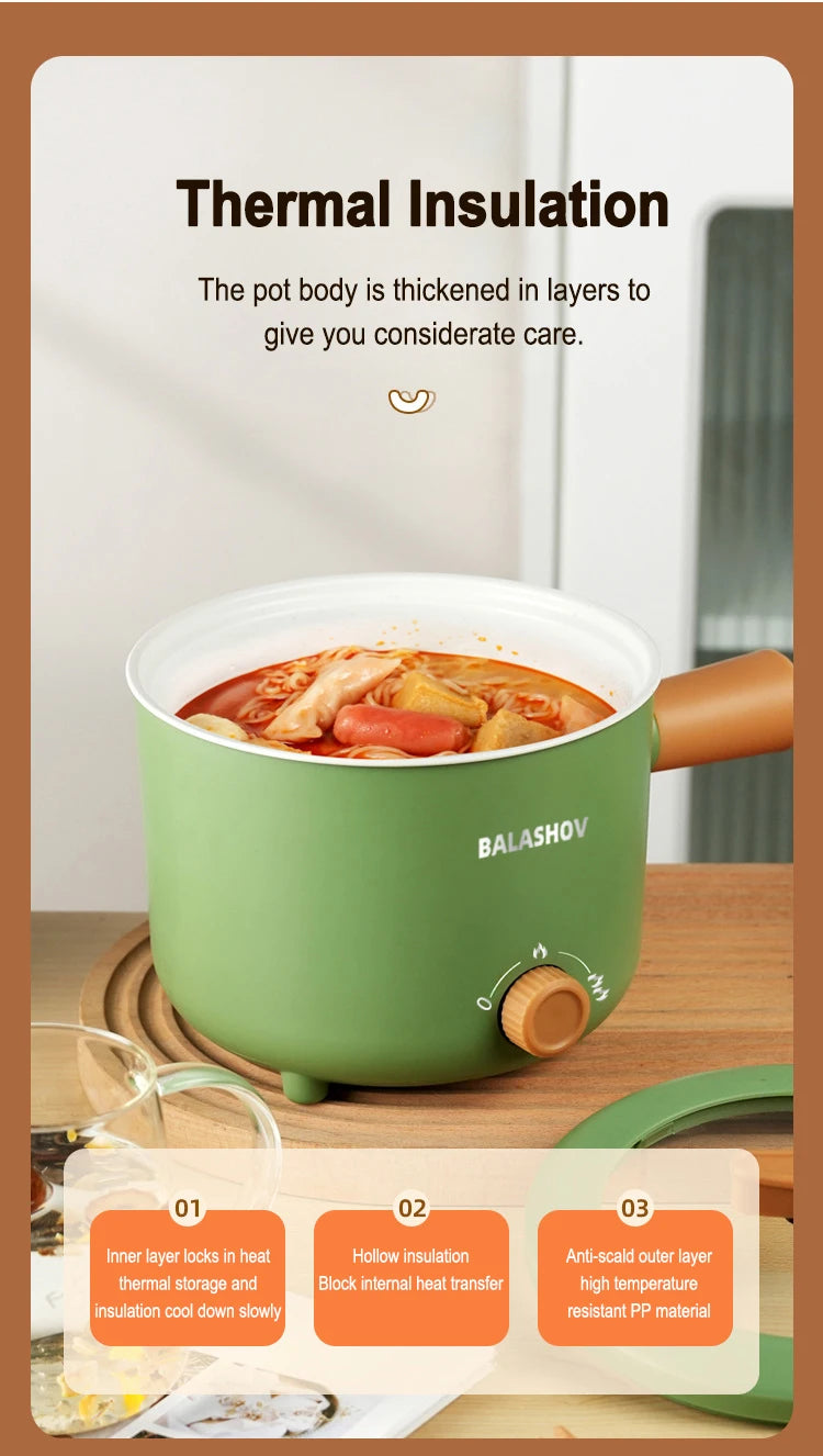Electric Multifunction Cooker - 1.5L Mini Hot Pot with Non-Stick Pan (110V/220V) - Deribla Store