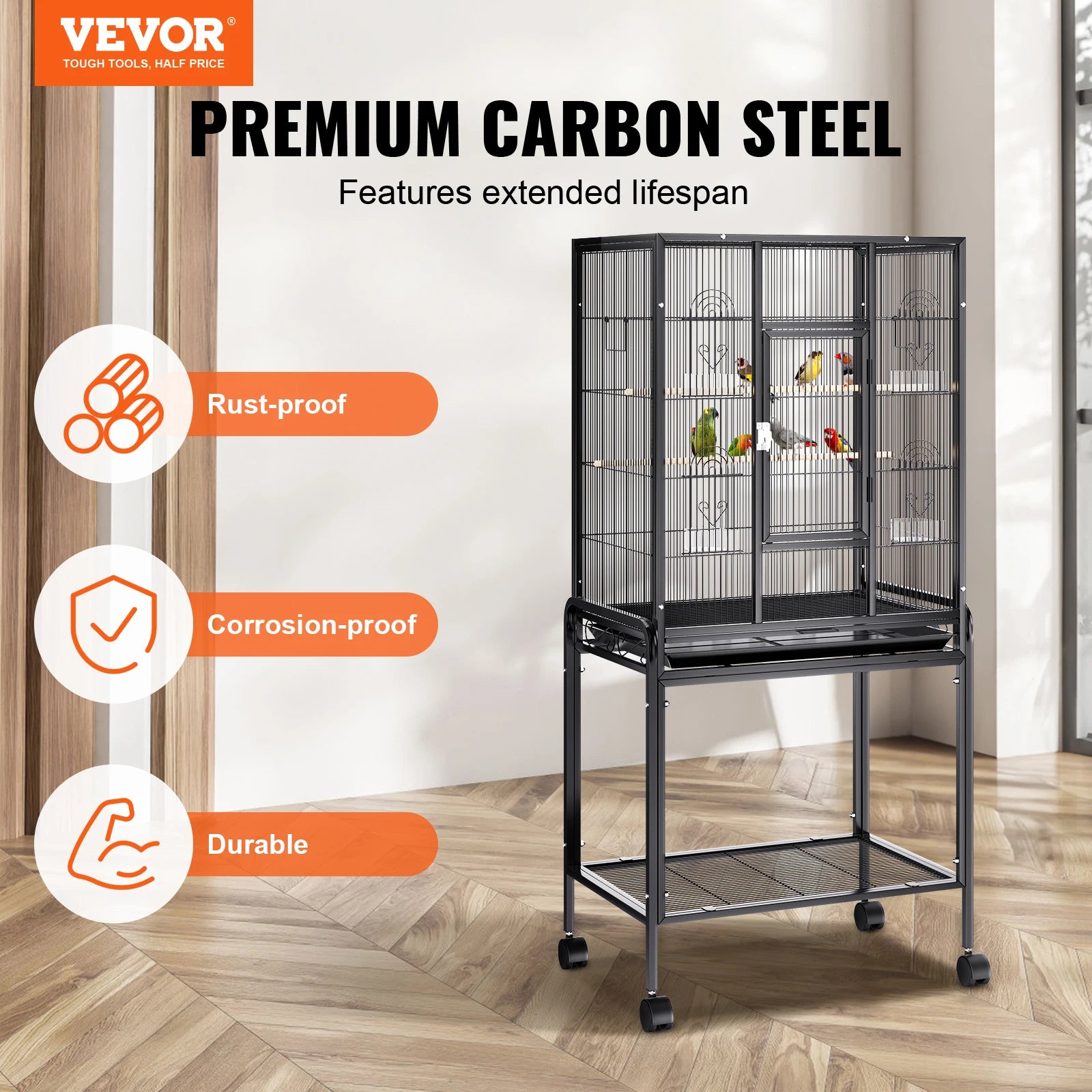 VEVOR Large Flight Bird Cage 52/54" - Carbon Steel Standing Cage with Rolling Stand for Parrots & Cockatiels - Deribla Store