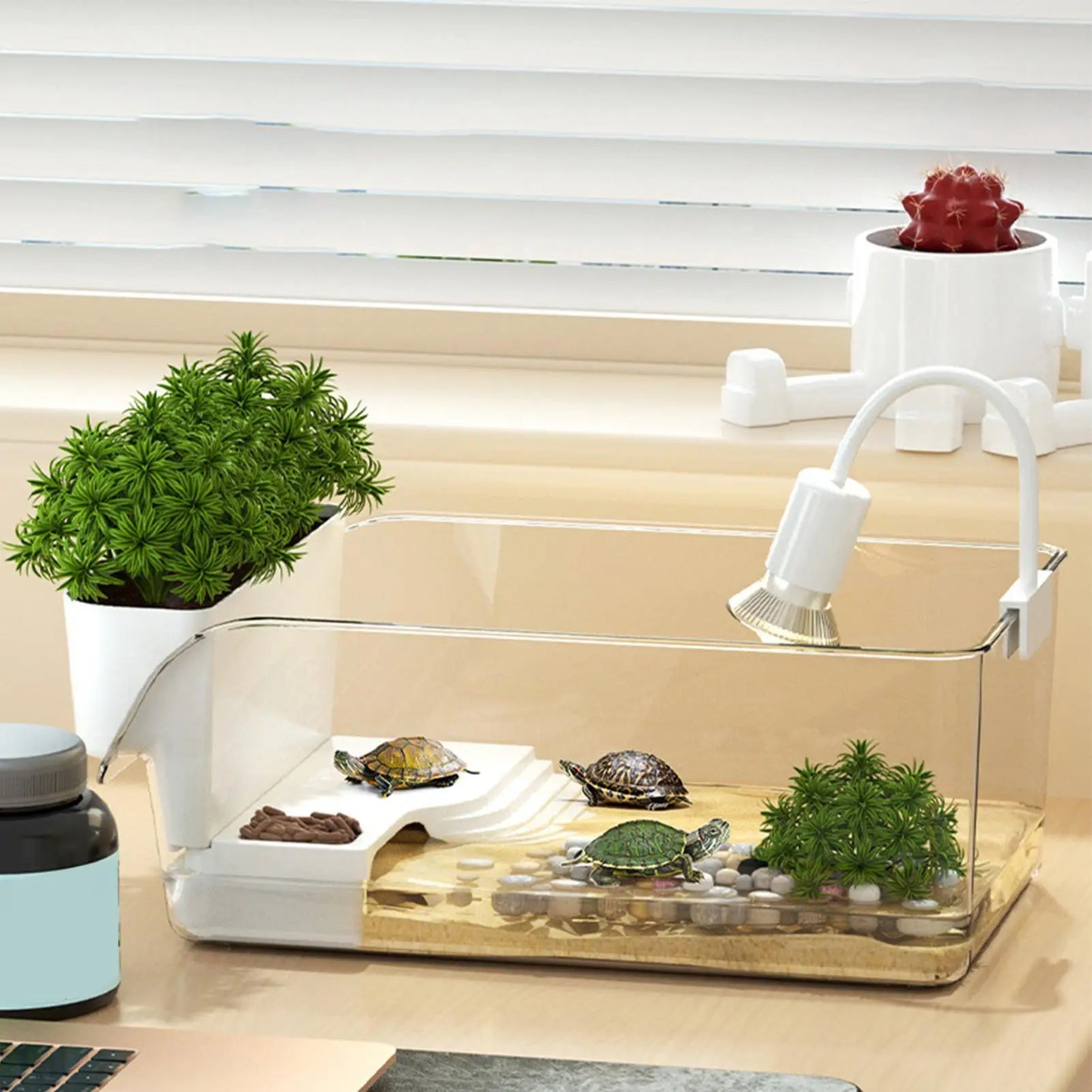 Turtle Tank - Amphibian Reptile Breeding Box with Basking Platform & Fence - Deribla Store