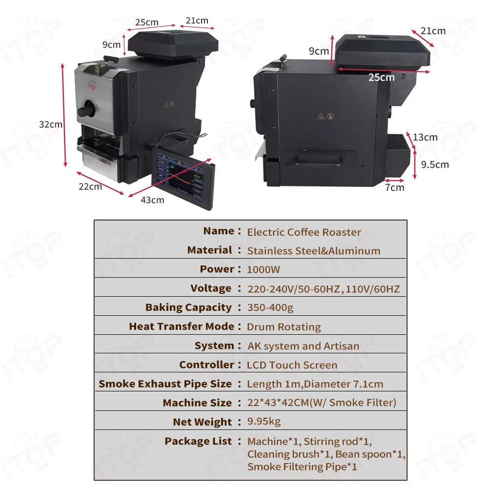 Coffee Roaster Electric 500g IT-CBR-2 - 4 Modes ITOP Artisan - Deribla Store