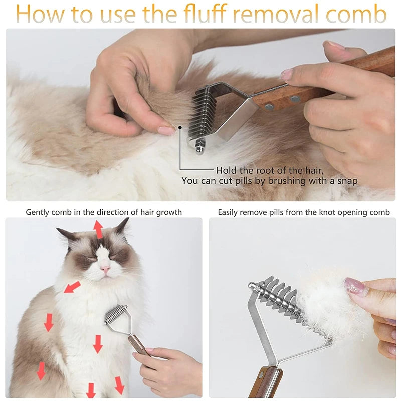 Professional Dog Dematting Comb - Wooden Handle Knot Remover Brush for Dogs & Cats - Deribla Store