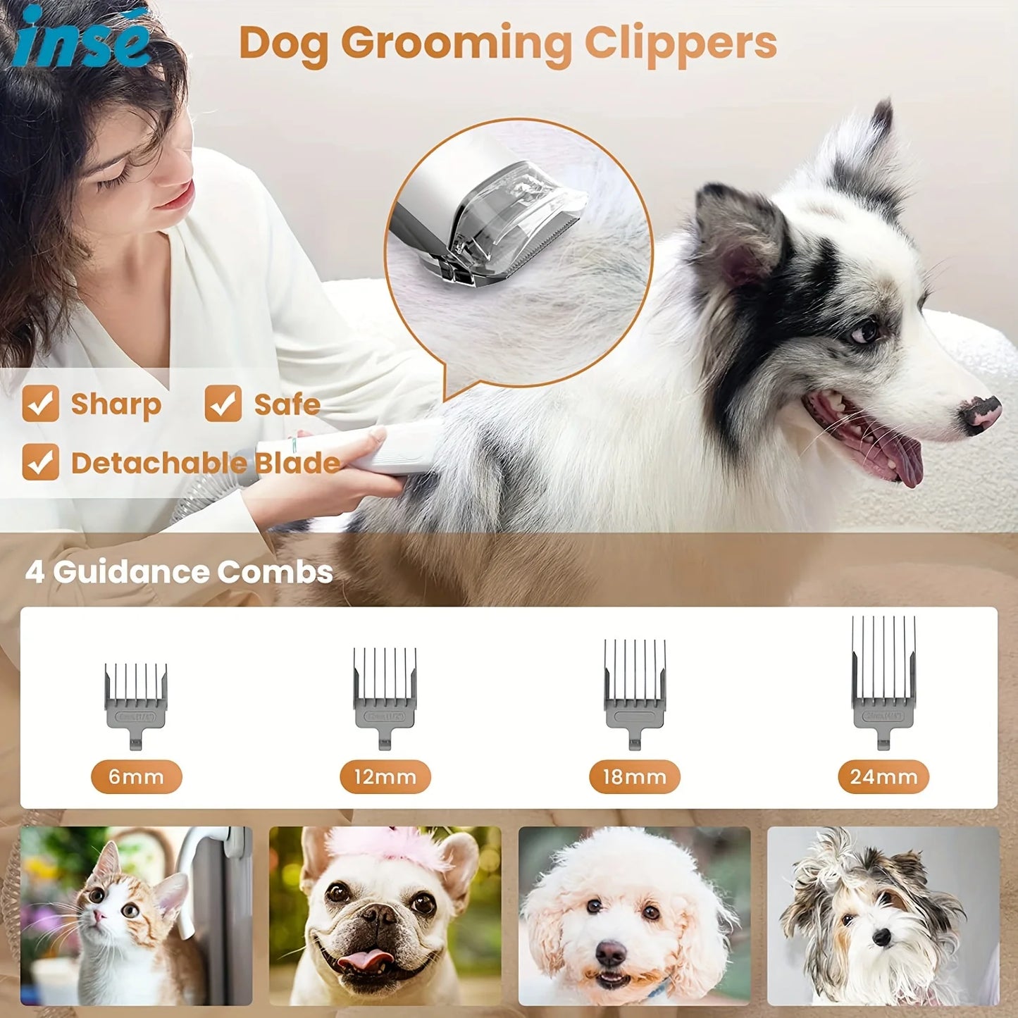 INSE P20 Pet Grooming Vacuum Kit - 5-in-1 Low Noise, 17KPa Suction, Dog Hair Clipper & Deshedding Tool - Deribla Store