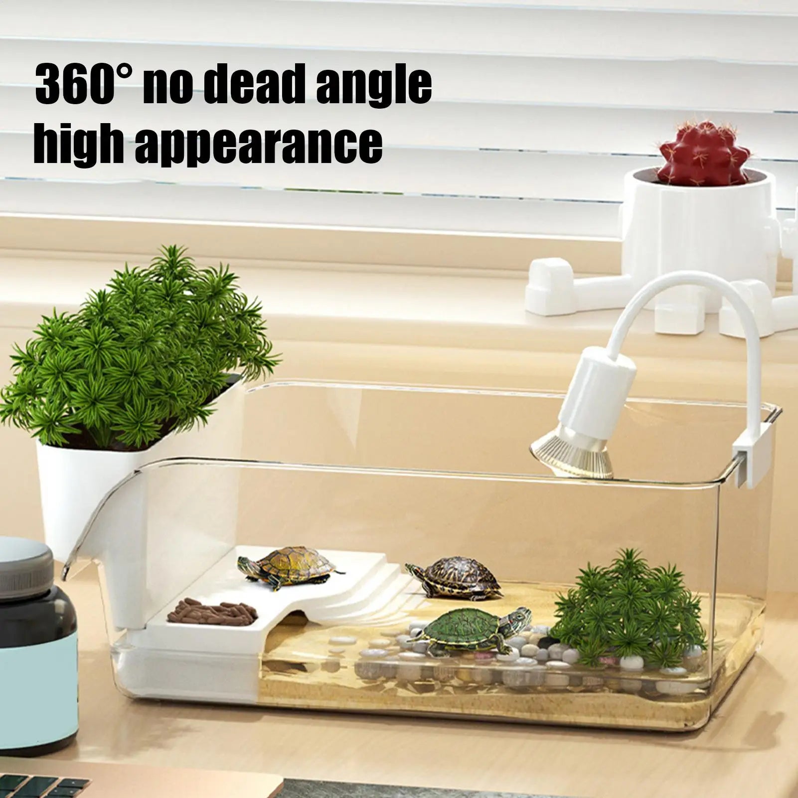 Turtle Tank - Amphibian Reptile Breeding Box with Basking Platform & Fence - Deribla Store