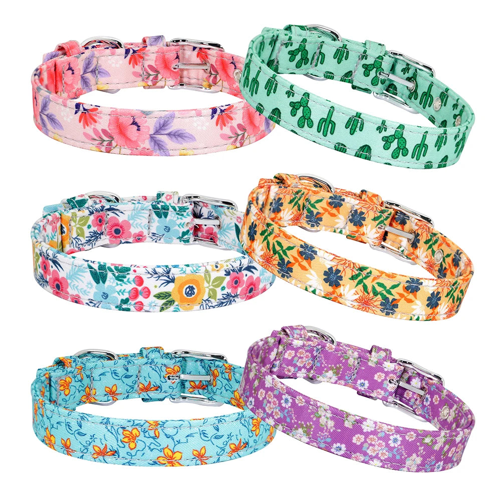 Floral Dog Collar - Adjustable Nylon Flower Print for Small to Large Dogs - Deribla Store