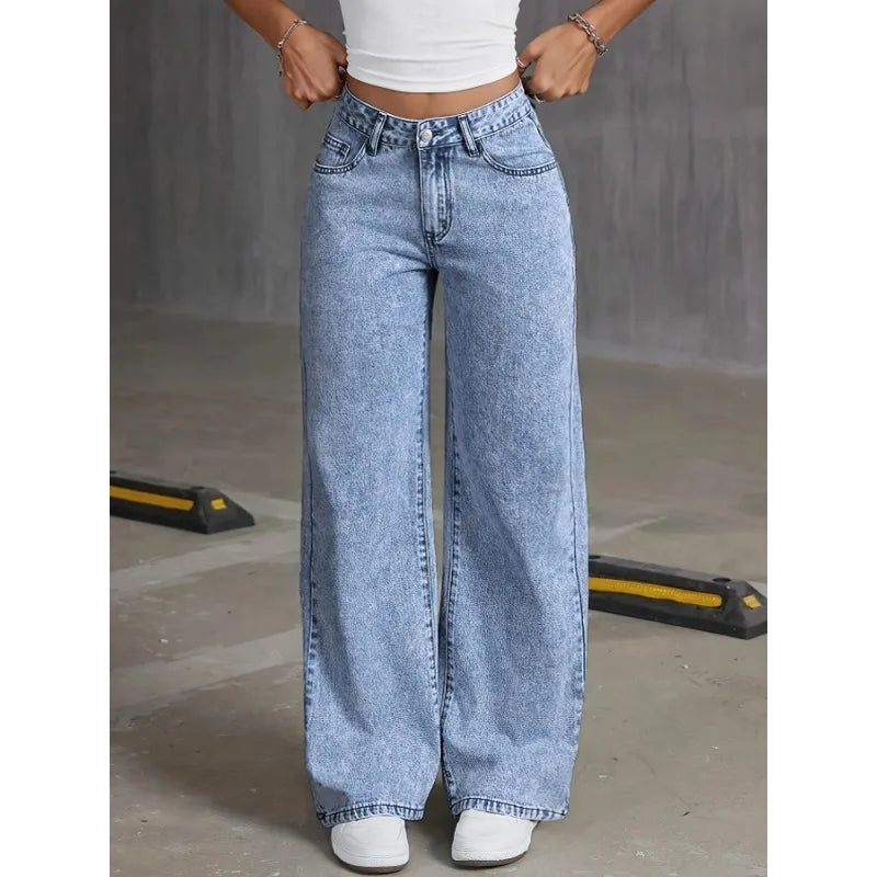 Denim Wide Leg Jeans High waisted  Bow Embroidered Pocket Wide