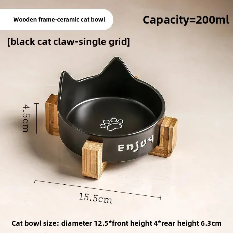 Ceramic Double Bowl Set with Bamboo Stand - Elevated Anti-Slip Pet Feeder for Cats & Small Dogs - Deribla Store