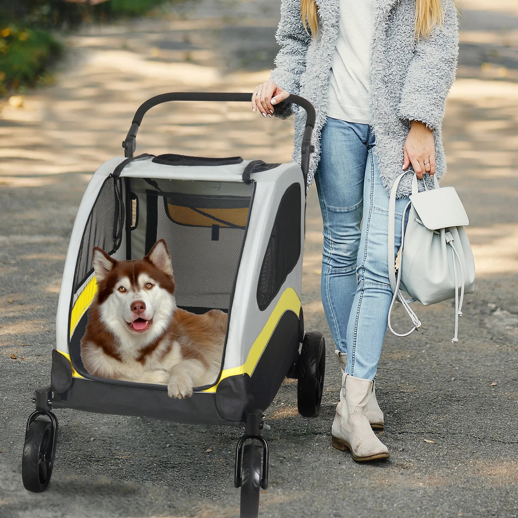 Premium Dog Stroller Pram 4 Wheel Foldable Cart Travel Walk Pet Jogger Wagon for Small Medium Large Dogs - Deribla Store
