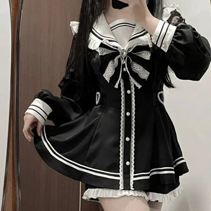Y2k Aesthetic Lolita Style Bow Dress Shorts Set Japanese Women