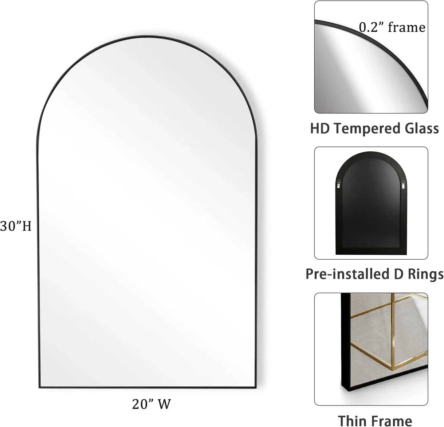 20"x30" Arched Wall Mirror - Gold Metal Frame, Modern Bathroom Vanity Mirror - Deribla Store