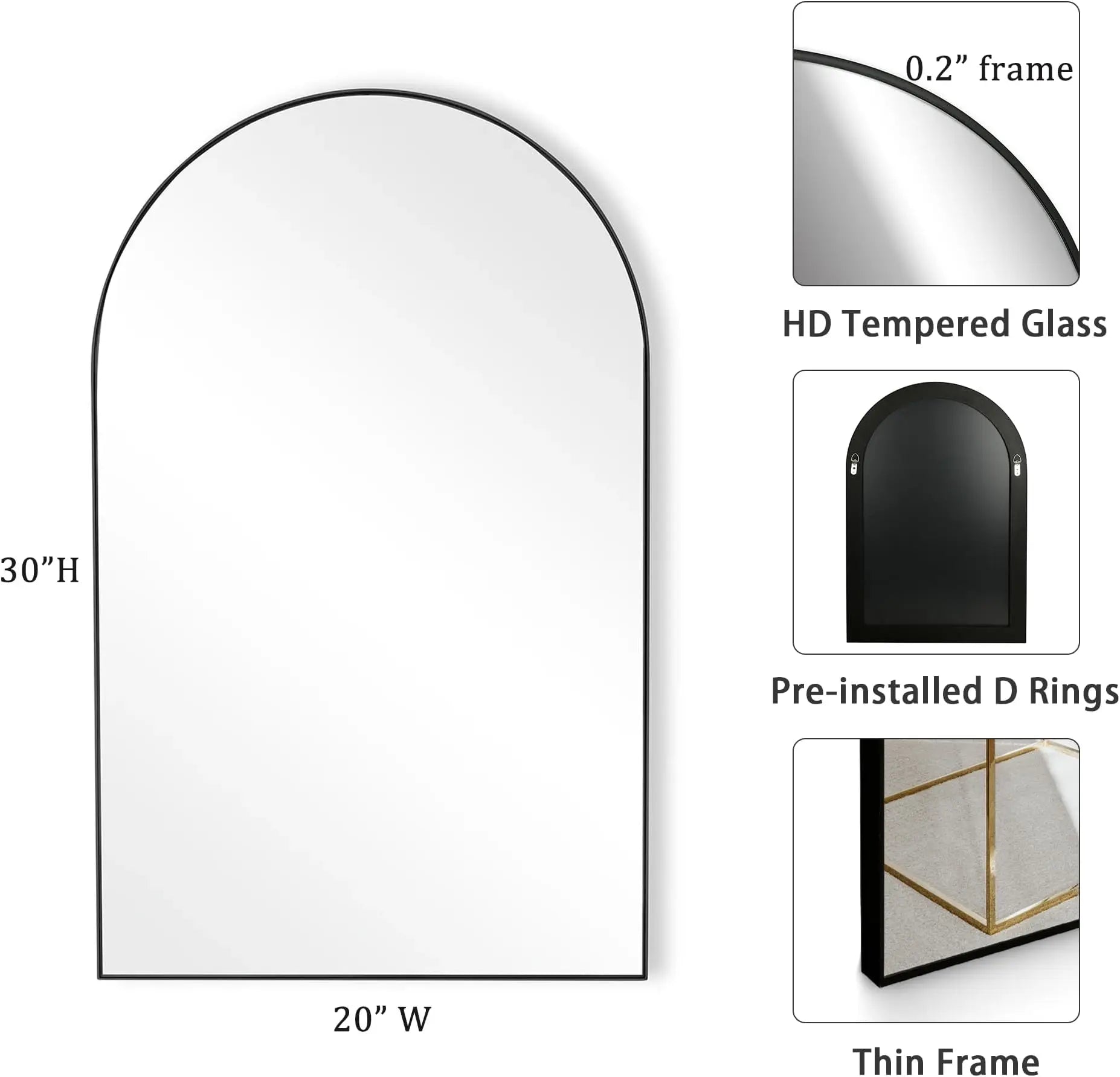 20"x30" Arched Wall Mirror - Gold Metal Frame, Modern Bathroom Vanity Mirror - Deribla Store